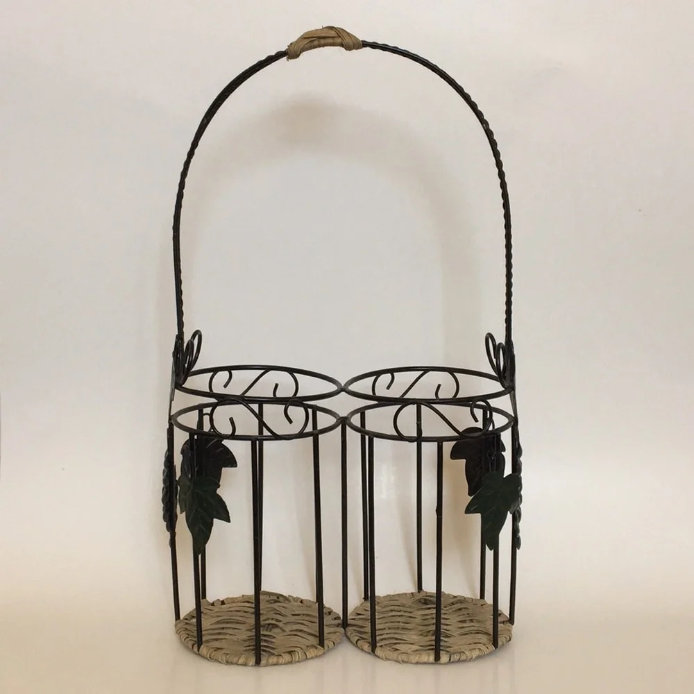 Wicker & Metal Wine Bottle Caddy/Holder